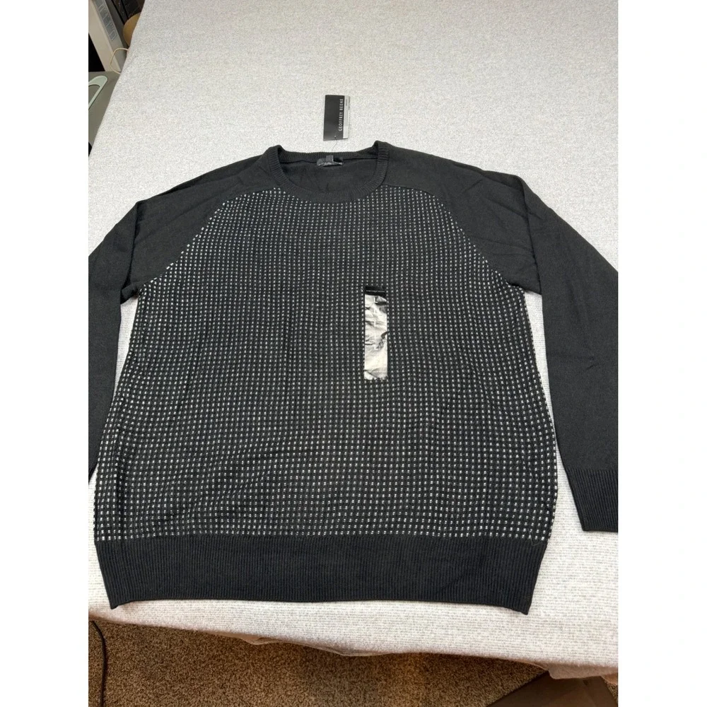 Geoffrey Beene Mens Black Textured Micro Dot Crewneck Sweater NWT L MSRP $65